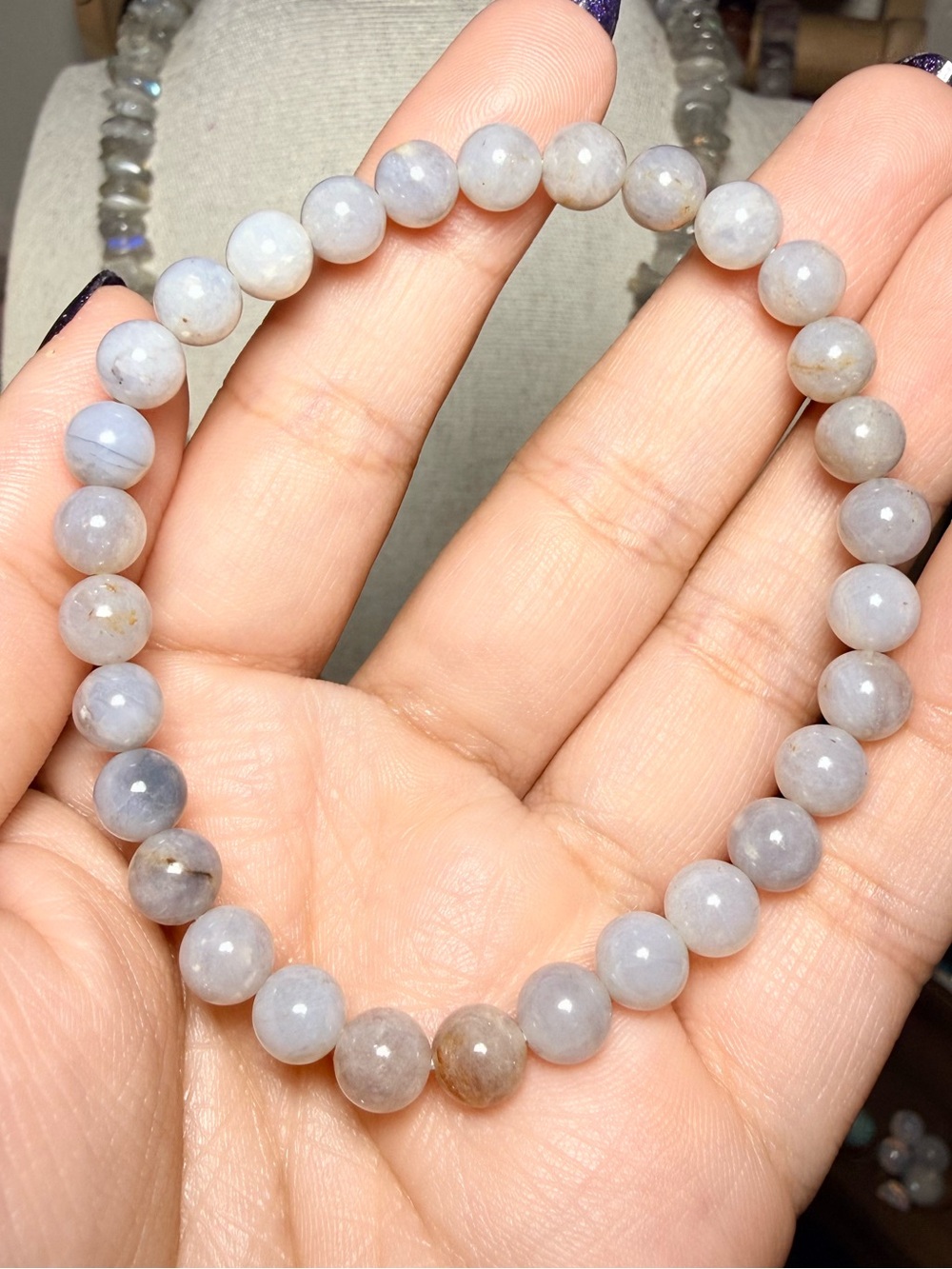 Blue Opal Bracelet 6mm Genuine Gemstone Stretch Bracelet